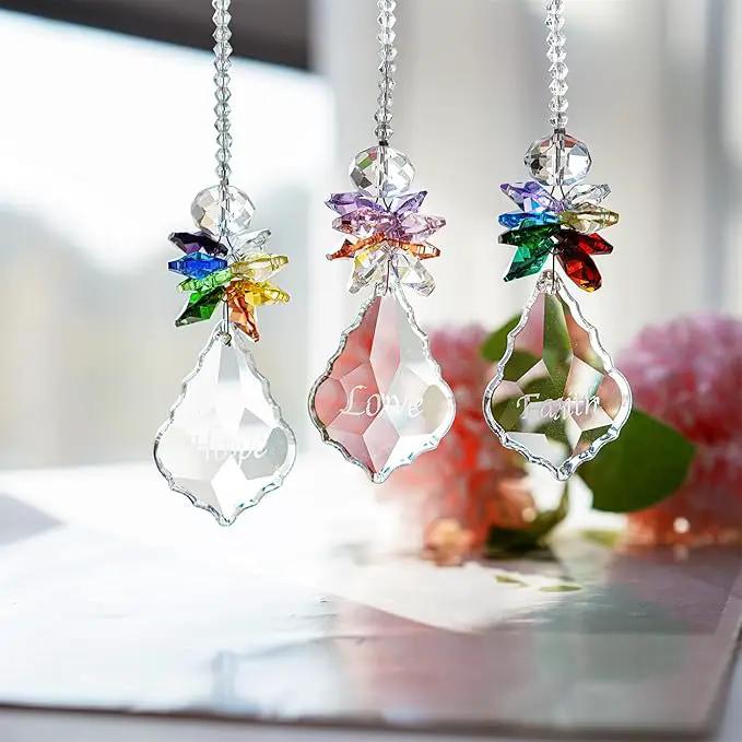 H&D HYALINE & DORA Glass Crystal Rainbow Angel Ornament Chakra Hanging Suncatcher Window Sun Catcher with Baroque Maple Leaf Pendant for Gift, Pack of 3 by GreenHaven Gardens