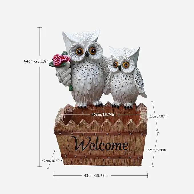Garden Owl Statue Planter Outdoor - Large Owl Welcome Statue Tall Decor Fake Owls to Scare Birds Outdoor Sculptures for Patio Porch 25.2inch, White by GreenHaven Gardens