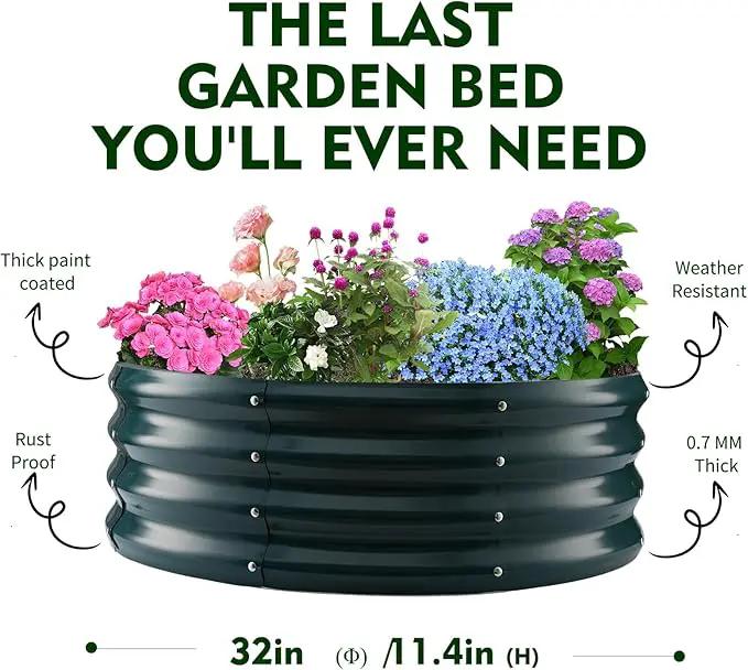 Galvanized Raised Garden Beds for Gardening - 2.7x2.7x1ft Round Metal Planter Boxes Above Ground Outdoor for Vegetables,Flowers,Herbs, Garden Container Green by GreenHaven Gardens