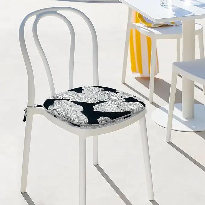 Indoor/Outdoor Chair Cushions 16x17 Inch, Patio Chair Cushions with Ties, All Weather Seat Cushions for Patio Furniture Home Garden Chair Use, Set of 4, Black Lush Leaves by GreenHaven Gardens