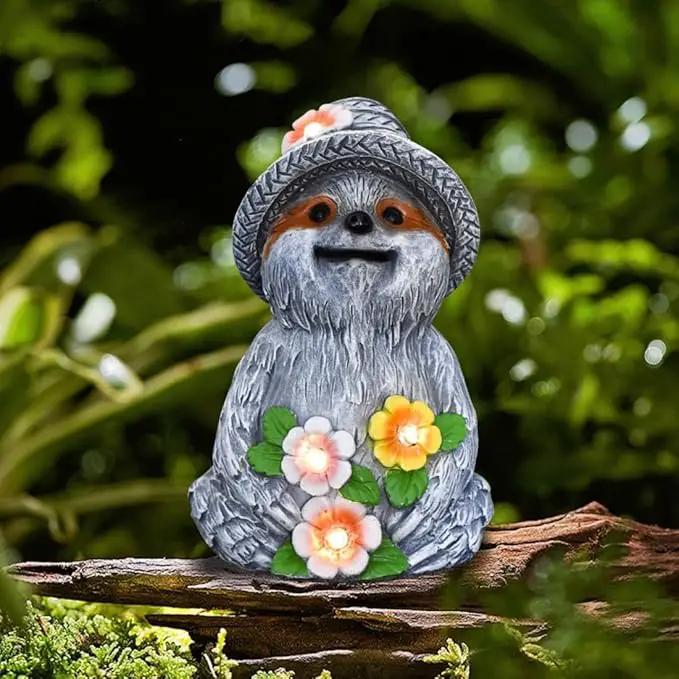 Solar Garden Outdoor Statues Adorable Sloth Figurine Lights with 4 LEDs, Ideal Garden Decor for Lawn, Patio, Balcony and Yard. Exquisite Lawn Ornament and Unique Gifts for Mom and Grandma by GreenHaven Gardens