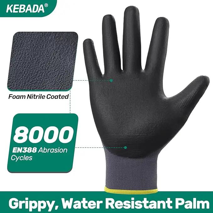 Kebada W5 Work Gloves Bulk Pack (60 Paris), Foam Nitrile Coated Working Gloves with Grip, Ultra Stretchable Spandex Knit Gloves for Gardening and Light Duty Mechanic Work, Small (Made in Vietnam) by GreenHaven Gardens