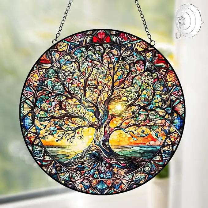 Tree of Life Sun Catcher Stained Glass Window Hanging - Handmade Suncatchers for Windows Hanging Stained Glass Suncatcher - Sun Catchers Indoor Window Wall Home Decor Glass Panel Gift for Women Men by GreenHaven Gardens