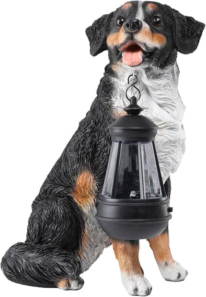 Afirst Dog Garden Statue - Outdoor Decor with Solar Lantern Lovely Bernese Mountain Dog Figurine Patio Lawn Yard Art Ornaments Housewarming Gift by GreenHaven Gardens