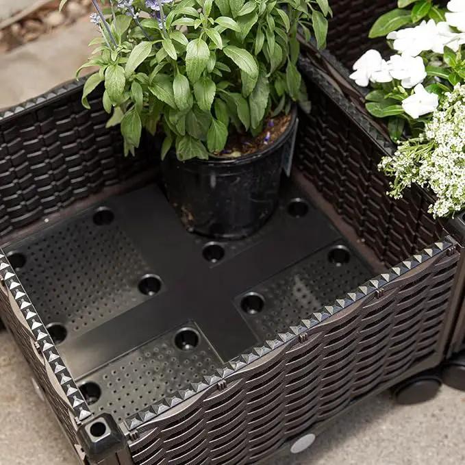 Barton 2 Pieces Rolling Garden Bed Brown Plastic w/Self-Watering Design Outdoor Elevated Planter Box Kit Wheels Mobile by GreenHaven Gardens