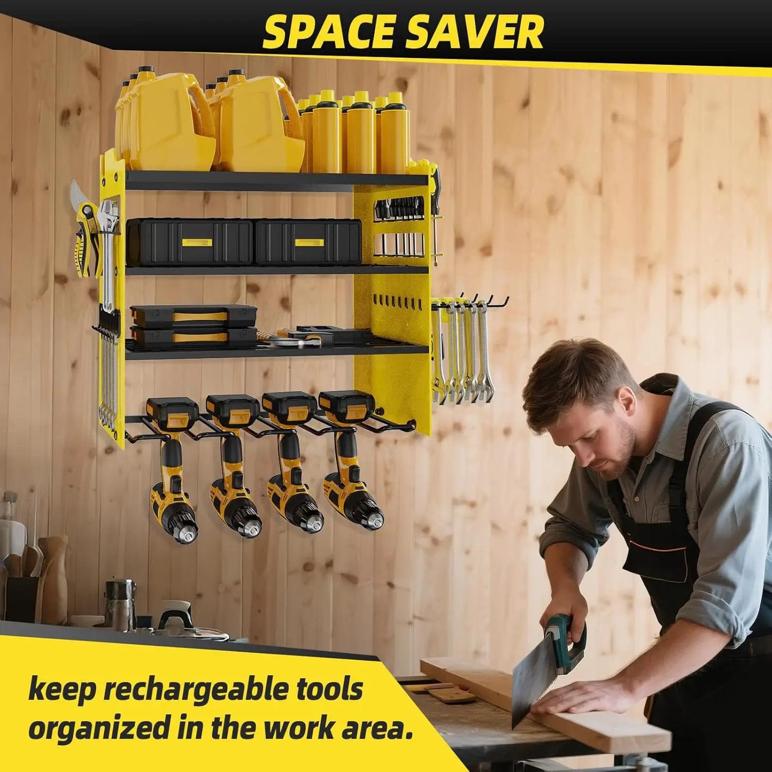 Power Tool Organizer Wall Mount with 4-Drill Holders-400Lbs Load Heavy Duty Metal 4-Layers Garage Storage and Organization Adjustable Battery Tools Rack Utility Racks Gifts for Men by GreenHaven Gardens