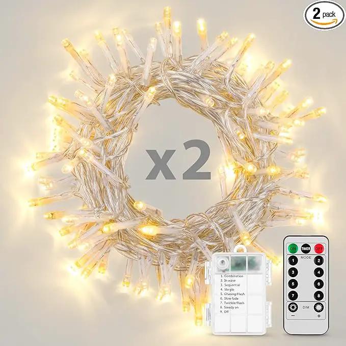 2 Pack Battery Operated String Lights with Remote Timer Waterproof 8 Modes 16.4ft 50 LED String Lights for Bedroom,Garden,Party,Xmas Tree Indoor Outdoor Decorations, Warm White by GreenHaven Gardens