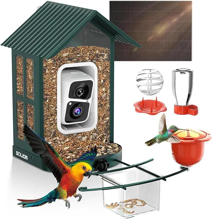SOLIOM Solar Bird Feeder with Camera for Outdoors - AI Smart Birdhouse, 2K Live View & Instant Alerts, Squirrel Proof - Perfect Bird Watching Gift (Green) by GreenHaven Gardens