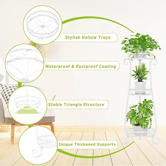 KMOTASUO 3 Tier Metal Plant Stand Indoor, 34 Inch Tall Corner Plant Stands for Indoor Plants, Flower Pot Holder Shelf Display Rack for Balcony Garden Patio Living Room(White) by GreenHaven Gardens