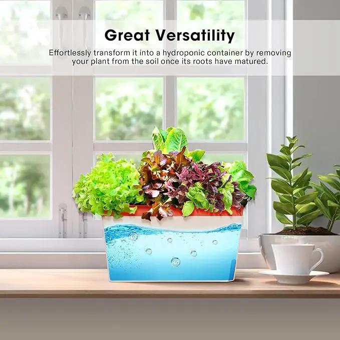 VIVOSUN Self-Watering Planters, 4-Pack 10.5 Inch Compact Rectangular Window Herb Planter Box with 10 PCS Plant Labels, Plant Container for Basil, Flowers, Succulents, Indoor & Outdoor by GreenHaven Gardens