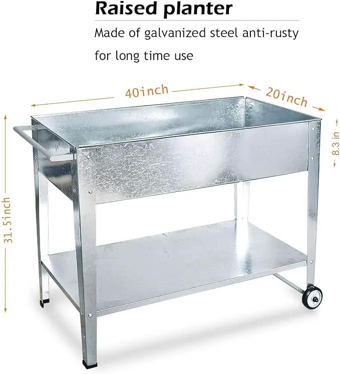 Raised Planter Box with Legs Outdoor Standing Elevated Garden Bed On Wheels for Vegetables Herb Patio Apartment, Galvanized by GreenHaven Gardens