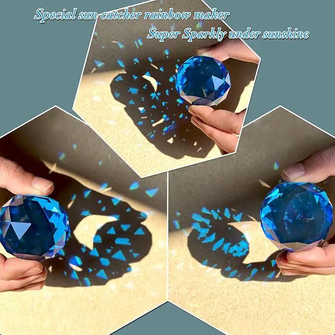 Gazing Ball Spiral Tail, Wind Spinner Spiral Peacock Blue Crystal Orb with Swivel Hook, Sun Catcher Rainbow Maker Hanging Decor for Yard Garden Rotating Art Ornaments Great Gifts 13" Height by GreenHaven Gardens