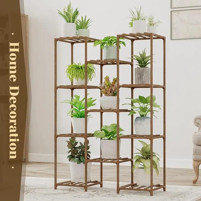 Bamworld Plant Stand Indoor Outdoor Tall Plants Shelf for Multiple Plants Pots Wood Flower Stand Large 11 Pots Plant Holder for Living Room, Patio, Balcony, Garden by GreenHaven Gardens