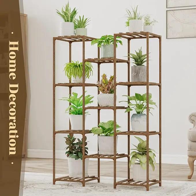 Bamworld Plant Stand Indoor Outdoor Tall Plants Shelf for Multiple Plants Pots Wood Flower Stand Large 11 Pots Plant Holder for Living Room, Patio, Balcony, Garden by GreenHaven Gardens