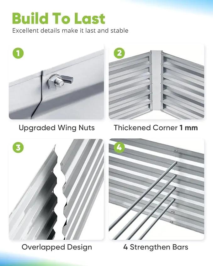 Quictent Galvanized Raised Garden Bed 6x3x2 Ft Metal Planter Box Bottomless for Backyard, Include 1 pc Tomato Cage, Silver by GreenHaven Gardens