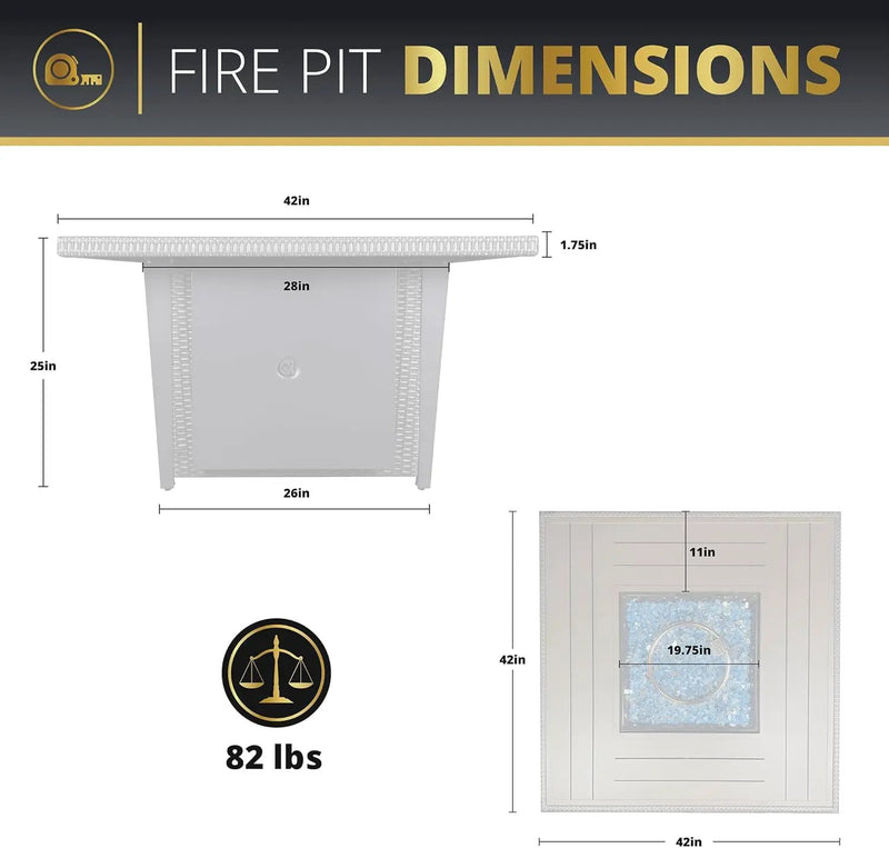 42'' Propane Fire Pit Table, 50,000 BTU Outdoor Gas Fire Table with Lid, Square Aluminum Fire Table with Wind Guard and Weather Cover, 2 in 1 Rattan Firepit Table for Outside Patio, Backyard, Gray by GreenHaven Gardens