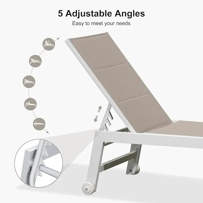 PURPLE LEAF Outdoor Chaise Lounge Set Oversize Adjustable Sunbathing Recliner Extra Wide Lounge Chairs with Side Table for Poolside Beach Outside Patio Aluminum Chaise Lounger Khaki 2 Sets by GreenHaven Gardens