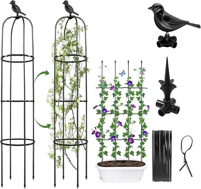 2 Pcs Garden Trellis for Climbing Plants, 6 Ft Rustproof Metal Pipe with Heavy Duty Plastic Coated, Garden Outdoor Indoor Potted Plant Support, Obelisk Garden Trellis for Climbing Vine by GreenHaven Gardens