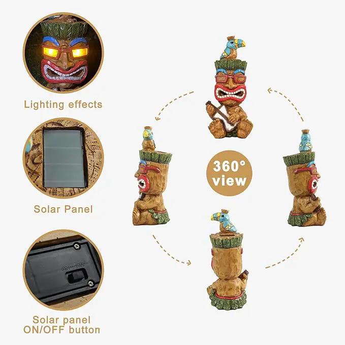 Solar Tiki Statue Decor-Outdoor Statues-Funny Guitar - Tiki Bird Tiki Bar Decorations 11.69 inch Tall for Outdoor Patio, Balcony, Yard, Backyard,Lawn,Tiki Gifts by GreenHaven Gardens