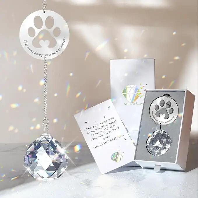 Dog Memorial Gifts, Unique Loss of Pet Sympathy Idea, Clear Crystal Ball Rainbow Suncatcher with Paw Print for Cat or Dog Remembrance and Bereavement by GreenHaven Gardens