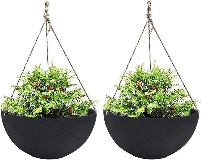 LA JOLIE MUSE Hanging Planters for Outdoor Plants, Large Hanging Planter with Drain Holes, Black Hanging Flower Pots (13.2 Inch, Set of 2) by GreenHaven Gardens