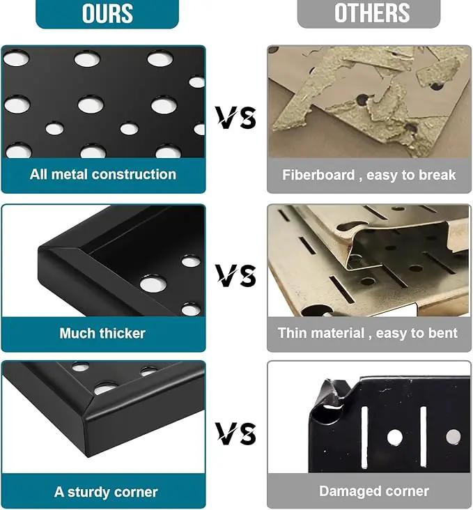 4 Pack Heavy Duty Steel Pegboard Garage Organization Panels,Universal 1/8 and 1/4 Pegboard Accessories,Suitable for Tool Storage,Garage Storage etc.(Black, 16X12) by GreenHaven Gardens