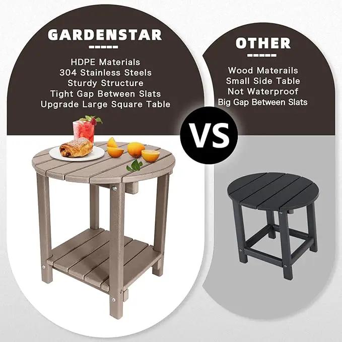 Adirondack Round Outdoor Side Table 2-Tier Storage Patio Side Table, HDPE End Tables for Backyard Pool Porch Garden Lawn (Teak) by GreenHaven Gardens