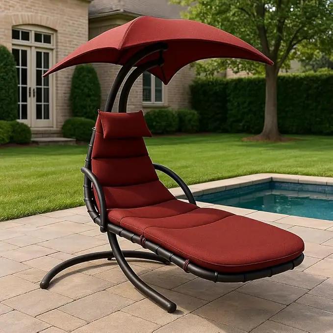 Weatherproof Replacement Cushion Pad and Umbrella for Hanging Lounge Chair Outdoor Chaise Hanging Hammock Chair - Long-Lasting, Fade-Resistant, Quick-Dry, Outdoor Lounge Replacement Set - Red by GreenHaven Gardens