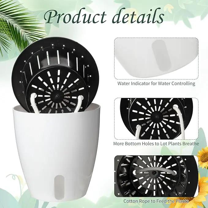 Eccliy 14 Pieces 5 Inch Indoor Plant Pots Self Watering Planters with Drainage Holes Plastic Flower Pots with Water Indicator White Violet Pots for Indoor Outdoor Garden Home Office Decor by GreenHaven Gardens