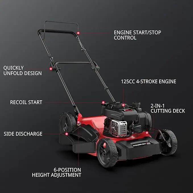 PowerSmart 21 in. Gas Lawn Mower with 125cc Briggs and Stratton E300 Engine, 2-in-1 Push Mower with Mulching & Side-Discharge by GreenHaven Gardens