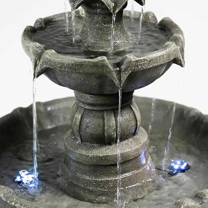 Outdoor Water Fountain –42.2 in. Tall Large Floor-Standing Outside Fountains with 3 Tier Elegant Waterfall Feature for Garden, Yard, Patio, Home Decor (Grey) by GreenHaven Gardens