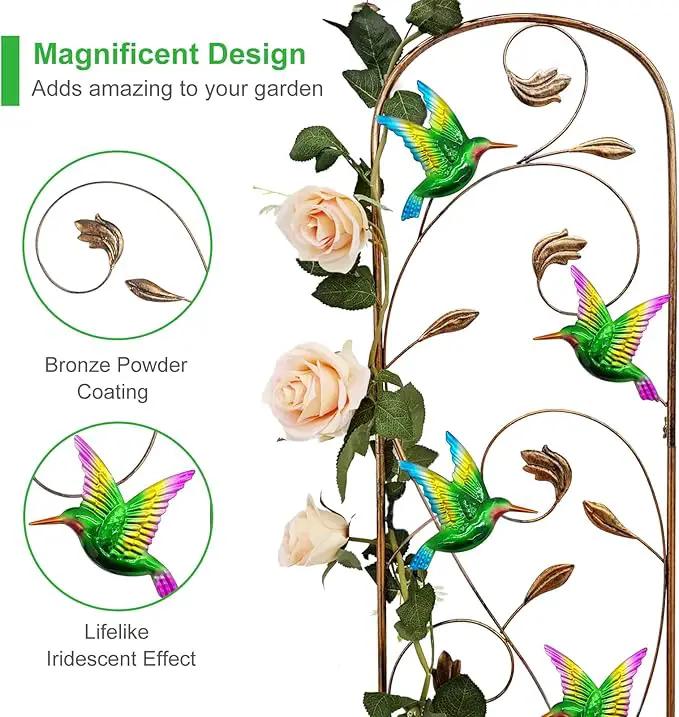 Set of 2 Hummingbird Metal Garden Trellis for Climbing Plants, Decorative Vegetables Flowers Vine Trellis for Outdoor Patio 60'' H x 11'' W by GreenHaven Gardens