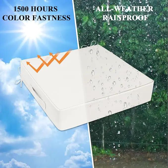 Outdoor Chair Cushions Set of 2 for Patio Furniture 24x24x4 Inch Waterproof Patio Chair Cushion 3 Year Color Fastness Square Elastic Foam Garden Sofa Couch Pads with Ties and Handle,Beige by GreenHaven Gardens