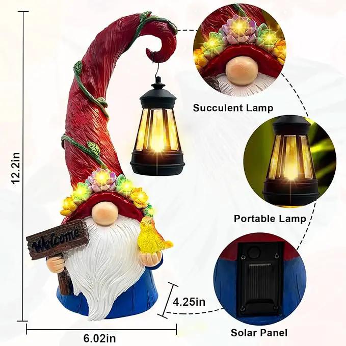 Gnome Garden Decor Statue Solar Lights Outdoor Decor with Succulent and 6 LED Lights,for Balcony,Garden,Patio,Yard,Lawn,Housewarming Birthday Gifts for Women/Mom/Grandma by GreenHaven Gardens