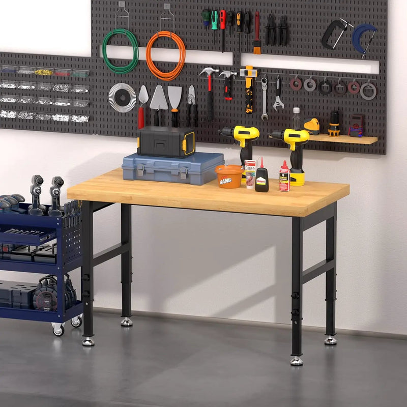 Solid Wood 48" Work Bench, Adjustable Height Workbench, Heavy-Duty Work Table, 2000 LBS Load Capacity Workstation for Garage, Workshop, Office, Home(48" X 24") by GreenHaven Gardens