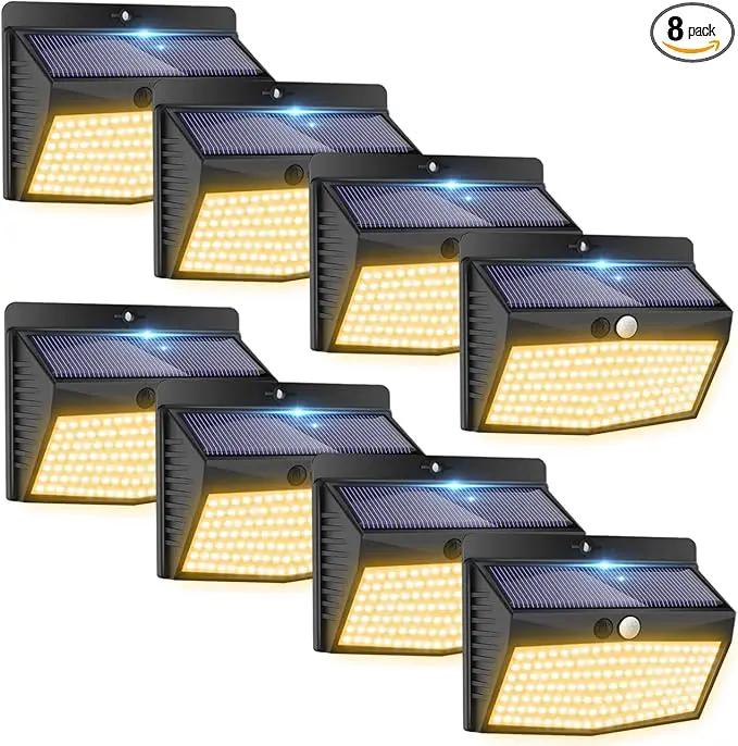 [138 LED/8 Packs] Solar Motion Sensor Lights Outdoor Waterproof with 3 Lighting Modes Solar Wall Lights Solar Security Powered Lights for Garden Fence Yard Deck Garage, Warm White by GreenHaven Gardens
