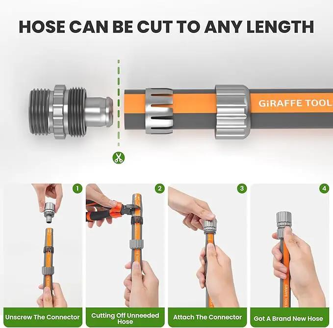 Giraffe Tools Garden Hose 25FT, 5/8" Flexible Lay Flat Water Hose, Custom Length, Leakproof Gardening Hose with Male to Female Fitting, Lightweight Hybrid Hose Pipe for Garden & Yard by GreenHaven Gardens