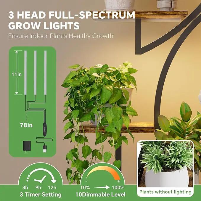 Simple Trending Plant Stand Indoor with Grow Lights, Heavy Duty 8 Tier Tall Plant Shelf for Plants Multiple, Metal Wood Plant Shelves Plant Display Holder for Garden, Black by GreenHaven Gardens