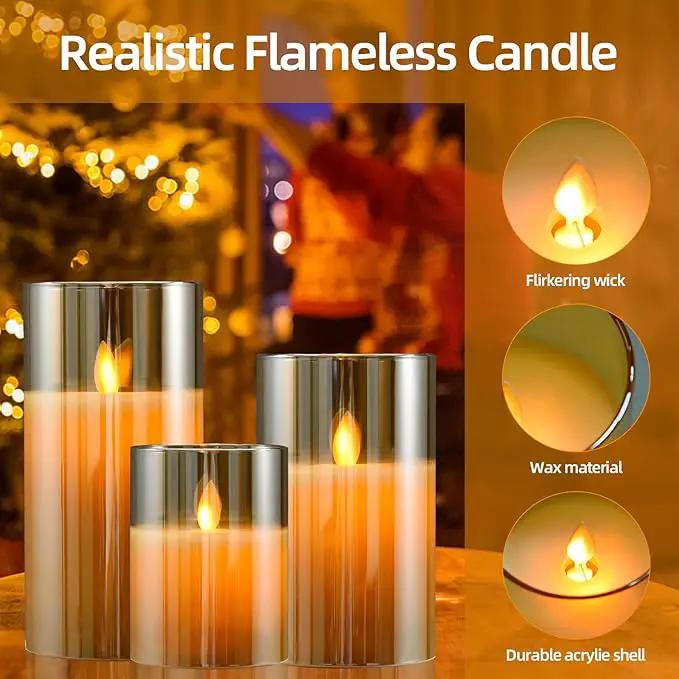 JOSU Flameless Candles 4" 5" 6" Set of 3 Outdoor Indoor Fake Pillars Gold Glass LED Battery Operated Candles Include 10-Key Remote Timer for Wedding Party Halloween Christmas Thanksgiving Fall Diwali by GreenHaven Gardens