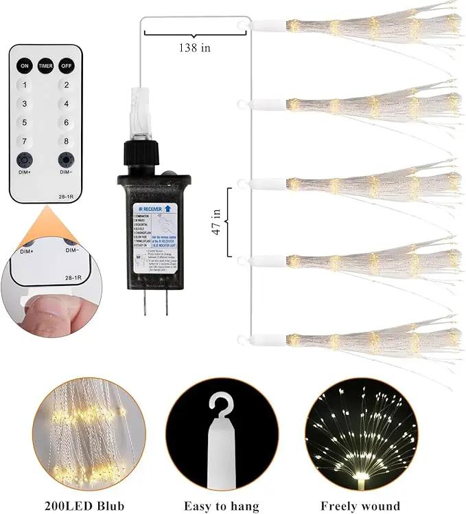 5 Pack Firework String Lights Christmas Lights, 200 LED 8 Modes Hanging Starburst Lights for PartyGarden Decoration (Warm White) by GreenHaven Gardens