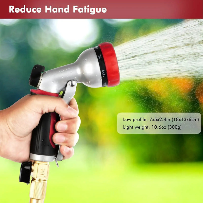 RESTMO Garden Hose Nozzle, Heavy Duty Metal Water Hose Nozzle with 7 Adjustable Spray Patterns, High Pressure Hand Sprayer with Flow Control, Best for Watering Plants & Lawns, Washing Cars & Pets, Red by GreenHaven Gardens