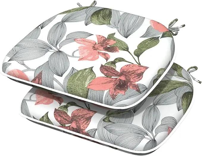 Indoor/Outdoor Chair Cushions 16x17 Inch, Patio Chair Cushions with Ties, All Weather Seat Cushions for Patio Furniture Home Garden Chair Use, Set of 2, Clemens Noir Pink by GreenHaven Gardens
