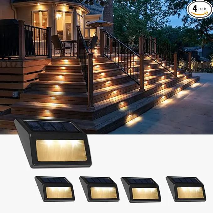Solar Lights Outdoor, Waterproof Solar Powered Deck Step Lights for Patio Garden Backyard Garage Driveway Pathway Outside Wall Lighting (Warm White/4 Pack) by GreenHaven Gardens