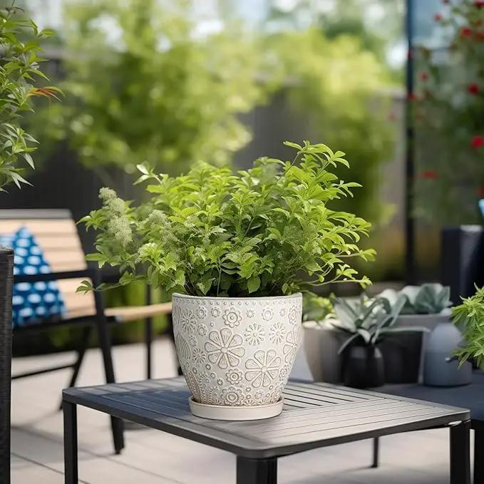 6.9 Inch Plant Pot with Drainage Hole and Saucer Ceramic Planter for Indoor Plant Flower Pot for Orchid Succulents Plants White by GreenHaven Gardens
