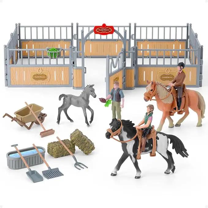 Horse Stable Playset, Horse Gifts for Girls and Boys with 3 Horses and 2 Riders, Horse Toys Set Farm Animals Toys for Kids 3 4 5 6 7 8+ (Horse Playset 1) by GreenHaven Gardens
