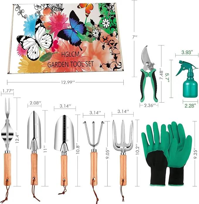 Gardening Tools Set of 9 - Complete Heavy Duty Garden Tools Set with Fashion Handbag - Durable Gardening Supplies Kit Ideal Gifts for Women by GreenHaven Gardens