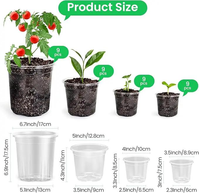36 Packs 6.7/5/4/3.5 Inch Reinforced Clear Nursery Pots with Drainage Hole, Transparent Variety Pack Plastic Plant Pot Seedling Planter Seed Starter Flower by GreenHaven Gardens