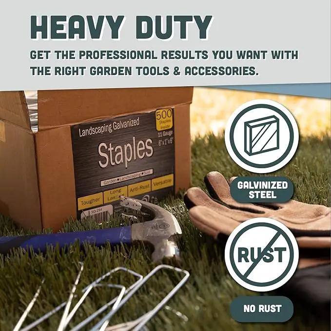 Squirrel Products U Shape Garden Stakes Metal, 6 Inch Landscaping Staples, 11 Gauge Stakes for Landscaping Fabric, 2.9mm 15x2.5x15cm – 50 Pack by GreenHaven Gardens