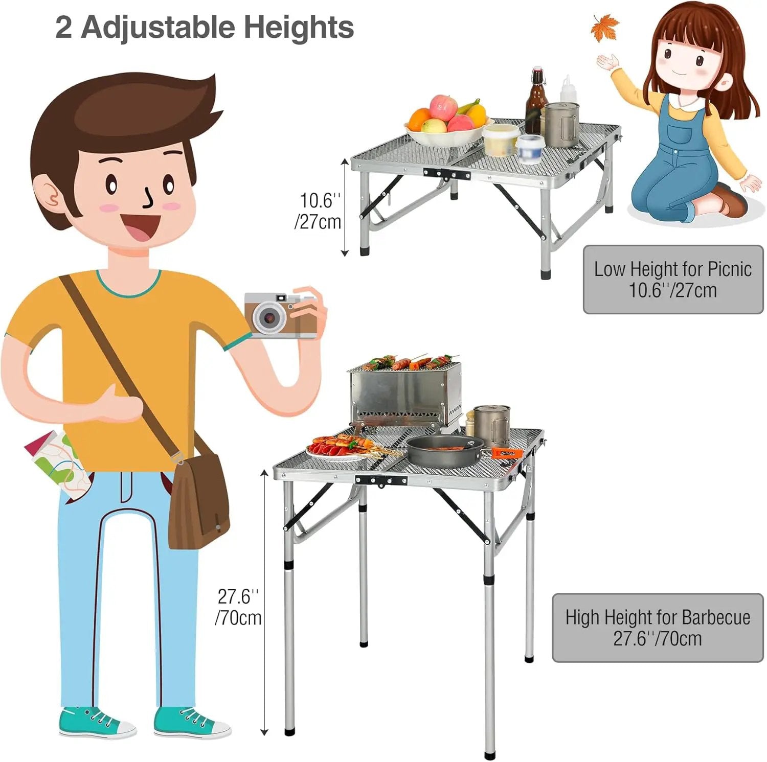 REDCAMP 24" Square Folding Grill Table for Outside, Lightweight Portable Metal Aluminum Outdoor Grill Table with Adjustable Height Legs, Great for Camping Picnic Cooking BBQ, Silver 2ft by GreenHaven Gardens
