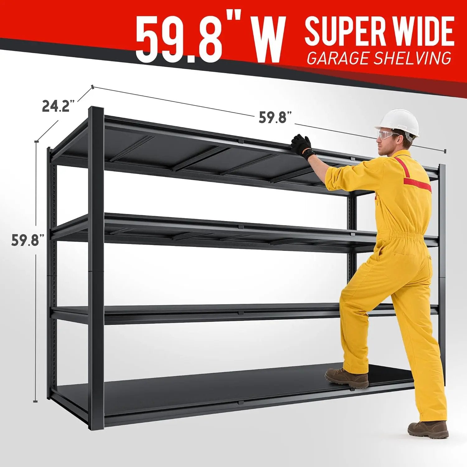 59.8" W x 59.8" H x 24.2" D Metal Storage Shelves, 2120LBS Garage Shelving Unit with Adjustable Shelf, 4 Tier Storage Rack for Garage, Pantry, Warehouse, Basement, Black, 2 Pack by GreenHaven Gardens